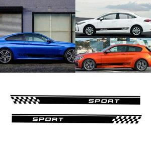 2pcs Car Sport Sticker Racing Plaid Hood Door Fender Skirt Side Stripes Decal - Picture 1 of 12