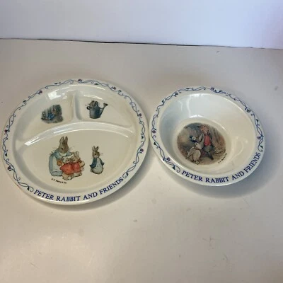 Prato e tigela divididos de melamina vintage Peter Rabbit & Friends criança EDEN - Imagem 1 de 4