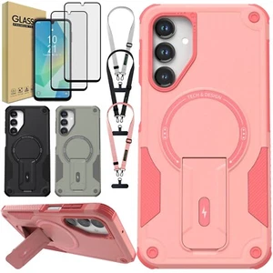For Samsung A16 5G Stand Magnetic Case Cover With Strap / Screen Protector Clear - Picture 1 of 43
