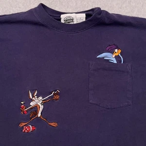 Vintage 1995 Looney Tunes Classics T-Shirt Youth Large Purple Coyote Roadrunner - Picture 1 of 8