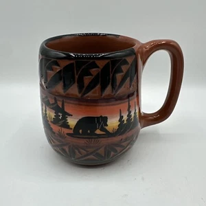 Handgefertigte einzigartige 4" Kaffeebecher Tasse Western Style Elch Wolf Bär signiert - Bild 1 von 11