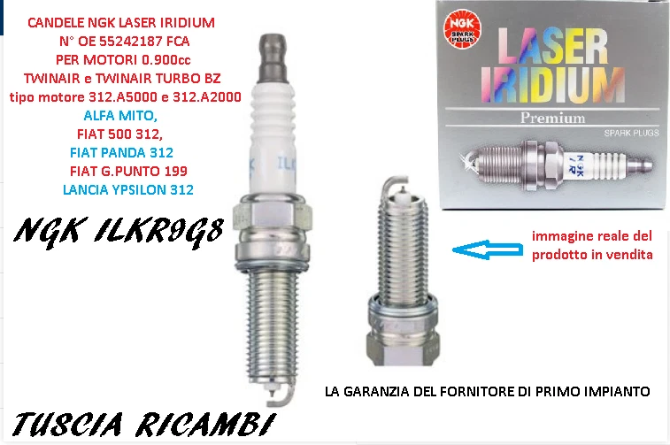 2 CANDELE NGK FIAT PANDA 500 YPSILON 0.9/TB TWINAIR NGK ILKR9G8 FIAT 55242187  - Immagine 1 di 1