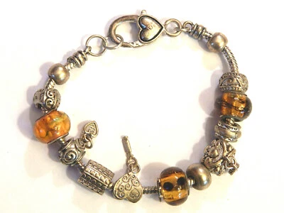 串珠小饰品手链银色玻璃黄色橙色银色珠心扣  — 第 1/4 张图片