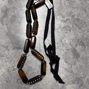 J Crew Perlen Halskette braun farbig länglich Strass schwarzes Band 36" NEU Geschenk - Bild 1 von 7