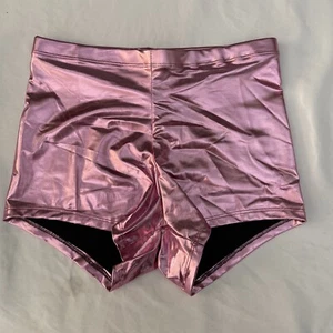 Nihoe Women's Basic Faux Shorts Pink Glossy Metallic Rave Dance Size Small NWOT - Picture 1 of 6