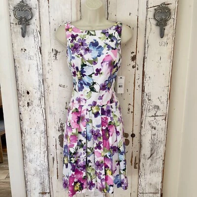 American Living by Ralph Lauren Size 2 Woman's Colorful White Purple Pink Dress - Image 1 of 4