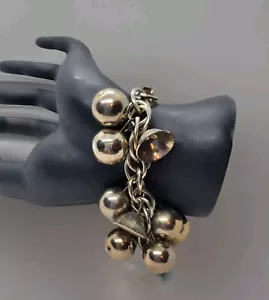 Vintage Silver Tone Charm Bracelet WITH BALLS & BELLS 7” - Picture 1 of 5