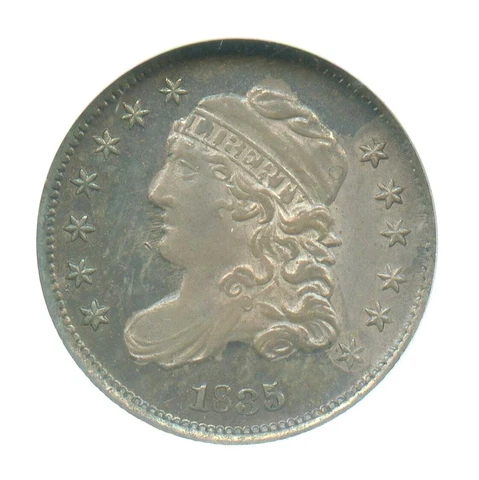 1835 SD Small 5 LM-10 Capped Bust Half Dime, ANACS AU58 Old Holder Cover