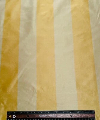 Gold/Celadon Green Taffeta 3" Stripes 100% Silk Fabric 54" W, By Yard (SD-716) - Image 1 of 3