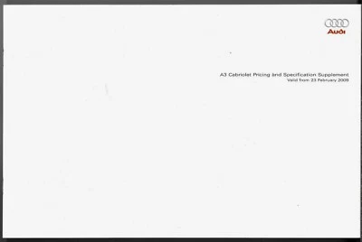 Audi A3 Cabriolet Specifications Early-Mid 2009 UK Market Brochure  - Image 1 of 2