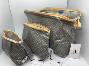SET- AU MAISON 1x Kulturtasche Bügel 2x Kosmetiktasche utensilo Dots grau senf - Bild 1 von 8