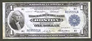 1918 $1 BOSTON FEDERAL RESERVE BANK NOTE ~ SPREAD EAGLE ~ NICE EXTREMELY FINE - Picture 1 of 2