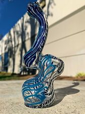 Hookah Water Pipe 6" Blue Swirl Bubbler Tobacco Bong w/ Carb Hole