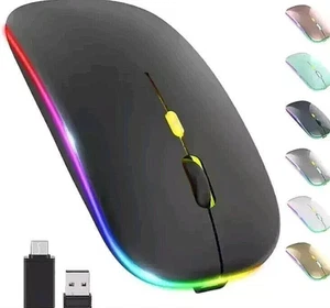 Slim Silent Wireless Mouse USB Mice Rechargeable RGB LED Laptop PC UK Universal - Picture 1 of 17