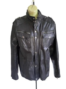 Aviatrix Men’s Black Leather Biker Jacket, Size L - Picture 1 of 13