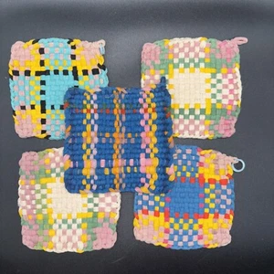 Vintage Loom Hand Woven Potholders HOT PADS Lot Of 5 : Multicolor - Picture 1 of 5