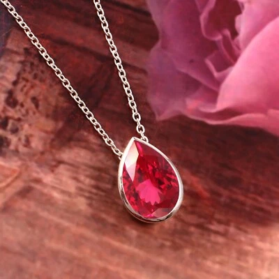 AAA+ Naturale Mozambico Rubino 925 Argento Ciondolo Anniversario Fidanzamento - Immagine 1 di 4
