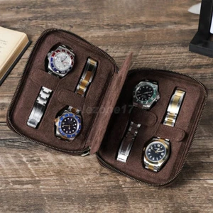 Echt Leder 4 Fächer Uhrenbox Organizer Etuis Uhren Aufbewahrung Display Etui - Bild 1 von 8