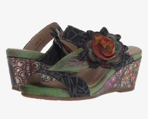 L’Artiste by Spring Step Shaila leather handmade floral wedge sandals - Picture 1 of 12