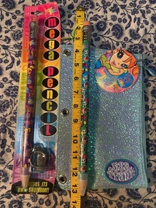 Vintage Lisa Frank Holographic Pencil Case & TWO MEGA JUMBO Pencils Cats Girls - Picture 1 of 20
