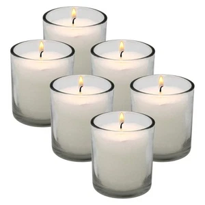 White Votive Candles in Clear Glass Jar 24 Hour Long Burning Time Decorative ... - Picture 1 of 7