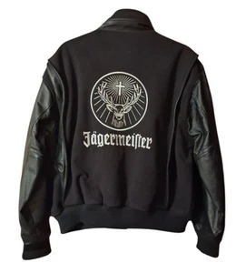 Chaqueta De Colección Jäegermeister Varsity/Letterman Para Hombre Talla S Negra Con Mangas De Cuero - Imagen 1 de 7