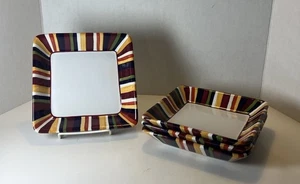 (4) Pampered Chef Einfache Ergänzungen Bunt Gestreift 7,25" Quadratische Teller - Bild 1 von 6
