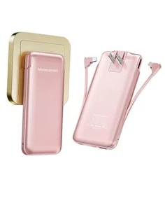 Portable Charger Power Bank with Built-in Cable & AC Plug, 10000mAh Fast Pink - Picture 1 of 7