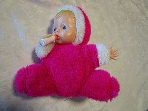 Vintage Jestia rosa Plüsch Baby Puppe Gummi Gesicht Hände Flasche Japan #551 Etikett 1960 - Bild 1 von 11