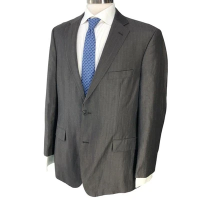 Hugo Boss Sport Coat Mens 42R Brown Herringbone Wool Linen Two Button Classic - Image 1 of 4