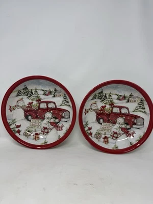 "2 cuencos muñeco de nieve internacionales certificados escena de invierno vacaciones camión rojo 9"" muy buen estado" Foto 1 de 4