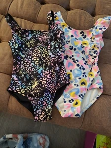 Cat and Jack One Piece Swim Suits (2) Size S 6/6x Unicorn Print And Leopard - Picture 1 of 2