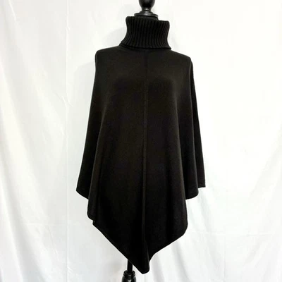 Poncho Ann Taylor 100% Cachemira Cuello Alto Capa Negro M/L Lujo Suave Foto 1 de 4