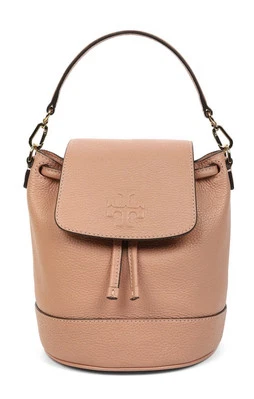 Mochila Tory Burch THEA Mini Cubo Cuero Guijarro Rosa Luna Foto 1 de 4
