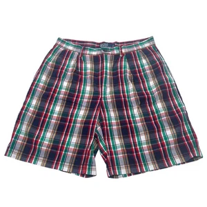 Vintage Polo Ralph Lauren Tyler Shorts Mens 32 Plaid Pleated Cotton Casual Golf - Picture 1 of 7