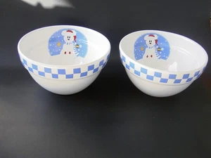 DISNEY MICKEY MOUSE MUÑECO DE NIEVE SOPA CEREAL ENSALADERAS BLANCO AZUL A CUADROS 2 NUEVO - Imagen 1 de 6
