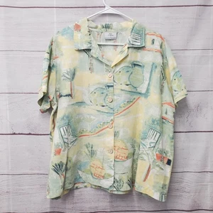 Hot Cotton Linen Blend Shirt Short Sleeve Size Large Button Up Beach Pinapples - Picture 1 of 8