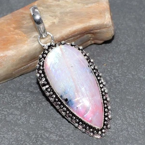 Rosa Flash Mondstein 925 Silber vergoldet Anhänger 2,1" Elegant Geschenk GW - Bild 1 von 3