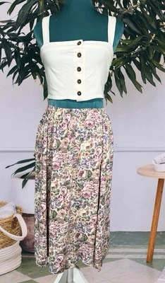 Falda midi floral vintage Cottagecore Grannycore delicada talla 16 Foto 1 de 3