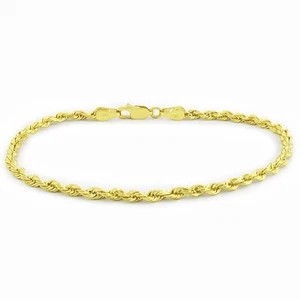 10k Yellow Gold Solid 2.5mm Diamond Cut Rope Chain Bracelet Mens Womens 7.5" - Picture 1 of 12