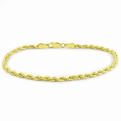 10k Yellow Gold Solid 2.5mm Diamond Cut Rope Chain Bracelet Mens Womens 7.5" - Image 1 of 4