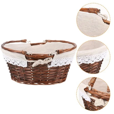  Picnic Basket with Handle Woven Basket Fruits Basket Wicker Storage Basket - Image 1 of 4