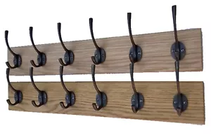 Antique Coat Rack Industrial Cast Iron Hooks Solid Oak Wood Vintage Wall Mounted - Picture 1 of 20