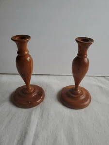 Vintage Wood Turned Candlestick Holders 6 Inches - Set of 2 - Picture 1 of 4