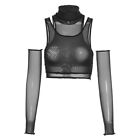 Women Two Pieces Turtleneck Vest with Gloves See Through Mesh for Tops