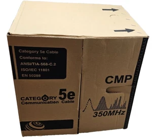 New in Box 1000ft Cat5e Plenum UTP 24AWG 350Mhz Ethernet Cable, CMP, YELLOW - Picture 1 of 3