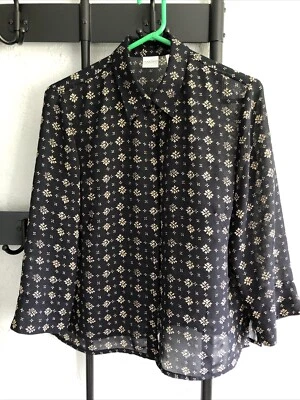 Женская блузка из полиэстера Emma James размер 12 черная с желтовато-коричневым фулярным/геометрическим узором  - Изображение 1 из 4