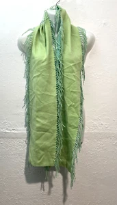 Castlering Unisex 100% Cashmere Fringe Scarf Reversible Green Blue 68" x 8" - Picture 1 of 7
