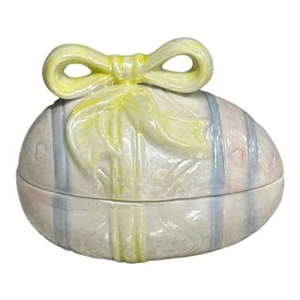 Lusterware Easter Egg Trinket Money Box w/ Bow and Hearts Porcelain Hand Painted - Picture 1 of 9