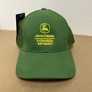 John Deere Cap Hat Evergreen Implement Green Adjustable Snapback Yellow Print - Picture 1 of 14